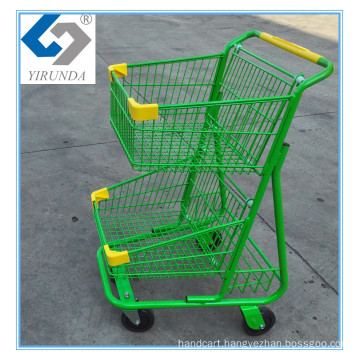Green Double Basket Shopping Trolley with Good-Use